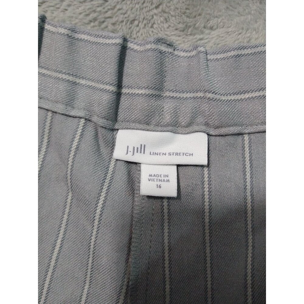 J Jill Pants Womens 16 Gray Striped Linen Blend Stretch Straight Leg Cropped - Picture 7 of 10